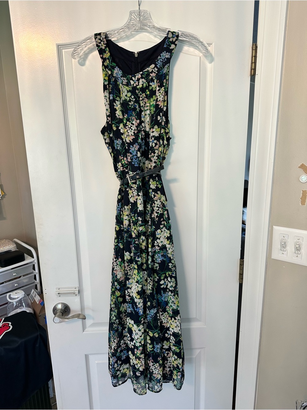 Tommy Hilfiger Navy Floral Sleeveless Maxi Dress with Belt